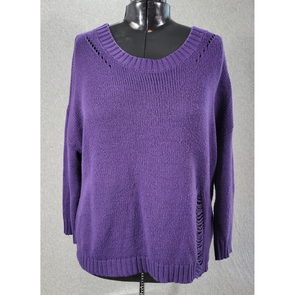 Purple Pullover Sweater Womens 22/24W  Distressed Ladder Back Knit
Edgy 90s